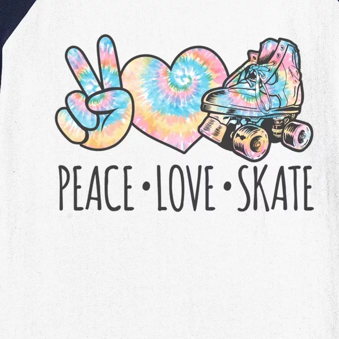 Tie Dye Roller Skating For Teen Girls Peace Love Skate Gift Baseball Sleeve Shirt