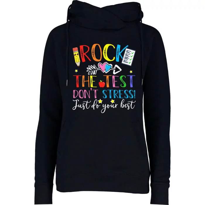 Test Day Rock The Test Teacher Testing Day Womens Funnel Neck Pullover Hood