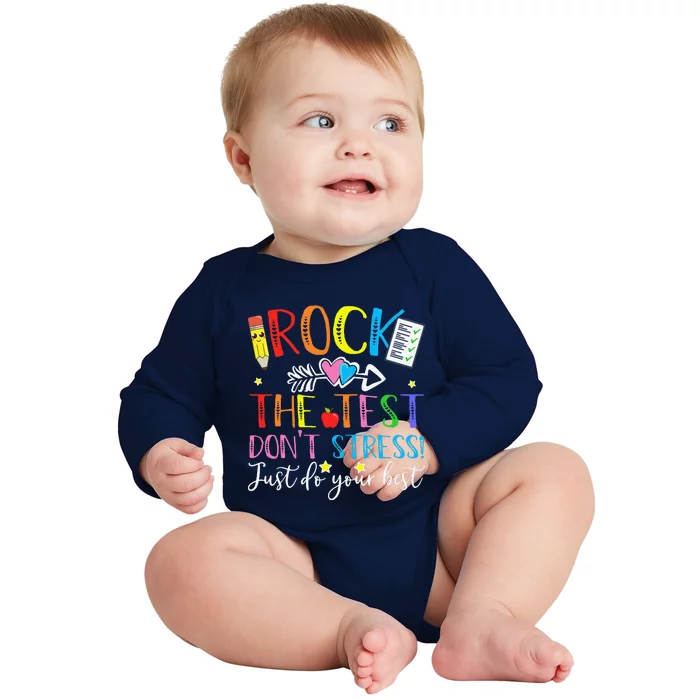 Test Day Rock The Test Teacher Testing Day Baby Long Sleeve Bodysuit