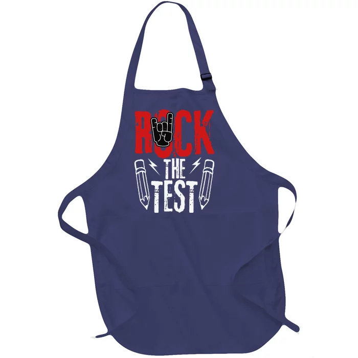 Test Day Rock The Funny Metal Teacher Student Testing Exam Full-Length Apron With Pocket