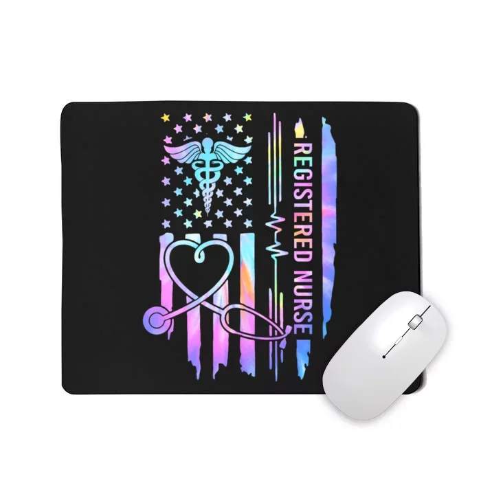 Tie Dye Registered Nurse Rn Ekg Stethoscope Nursing Usa Flag Mousepad