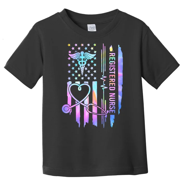 Tie Dye Registered Nurse Rn Ekg Stethoscope Nursing Usa Flag Toddler T-Shirt