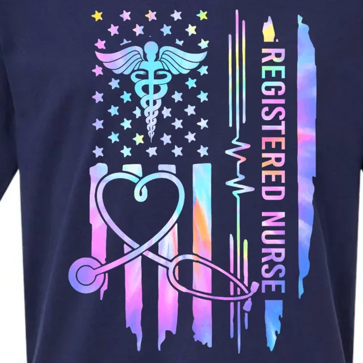 Tie Dye Registered Nurse Rn Ekg Stethoscope Nursing Usa Flag Sueded Cloud Jersey T-Shirt