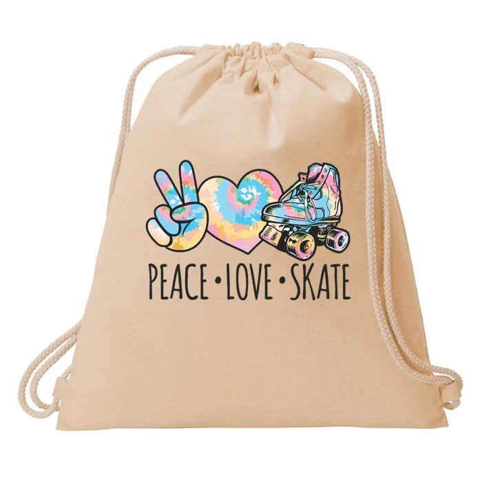 Tie Dye Roller Skating For Teen Girl Peace Love Skate Drawstring Bag