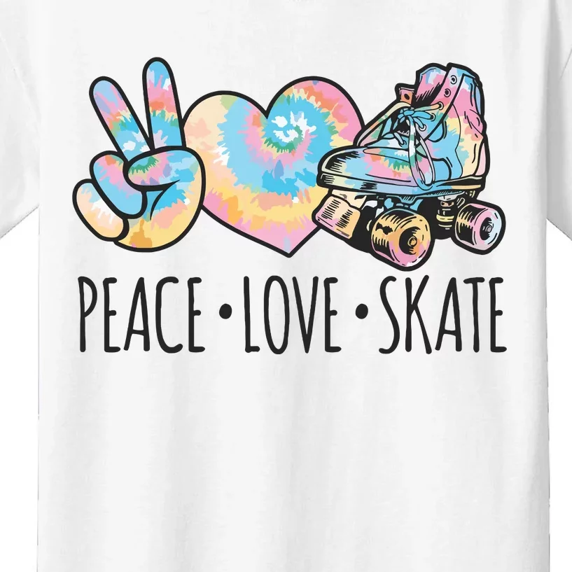 Tie Dye Roller Skating For Teen Girl Peace Love Skate Kids T-Shirt