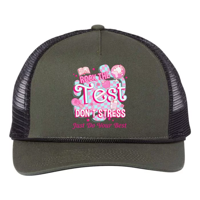 Testing Day Rock The Test Motivational For Teacher Student Retro Rope Trucker Hat Cap