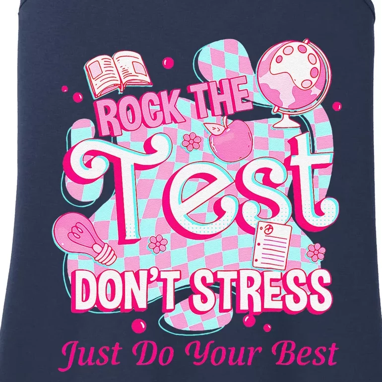 Testing Day Rock The Test Motivational For Teacher Student Ladies Essential Tank