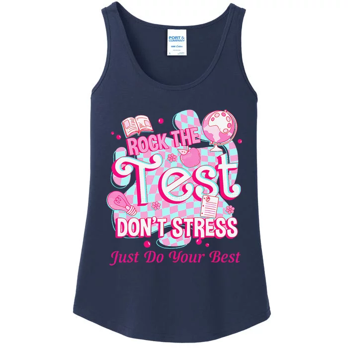 Testing Day Rock The Test Motivational For Teacher Student Ladies Essential Tank