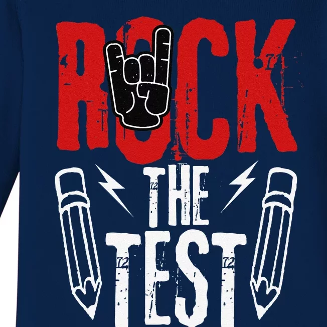 Test Day Rock The Funny Metal Teacher Student Testing Exam Baby Long Sleeve Bodysuit