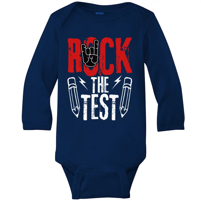 Test Day Rock The Funny Metal Teacher Student Testing Exam Baby Long Sleeve Bodysuit