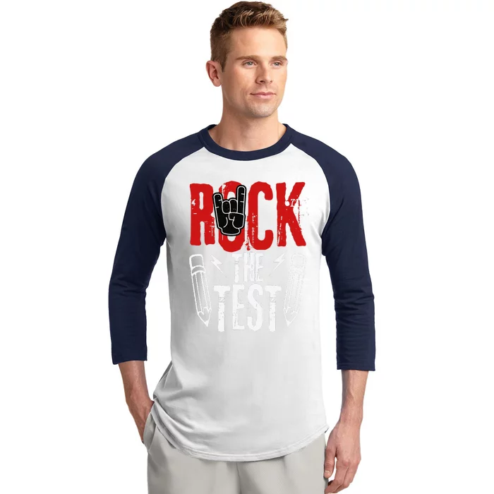 Test Day Rock The Funny Metal Teacher Student Testing Exam Baseball Sleeve Shirt