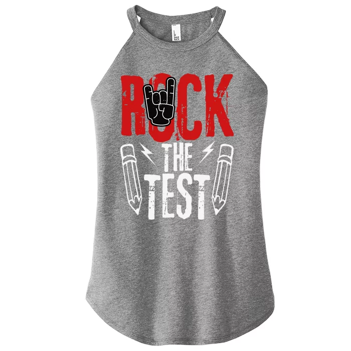 Test Day Rock The Funny Metal Teacher Student Testing Exam Women’s Perfect Tri Rocker Tank