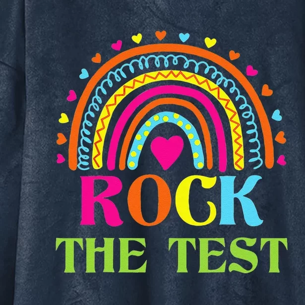 Test Day Rock The Test Teacher Testing Day Rainbow Teacher Hooded Wearable Blanket