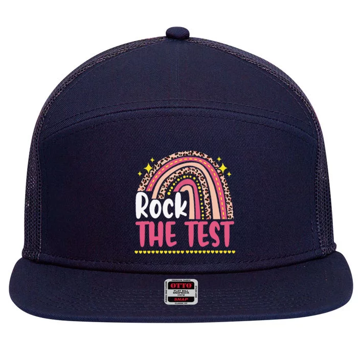 Test Day Rock The Test Teacher Testing Day Rainbow Leopard 7 Panel Mesh Trucker Snapback Hat