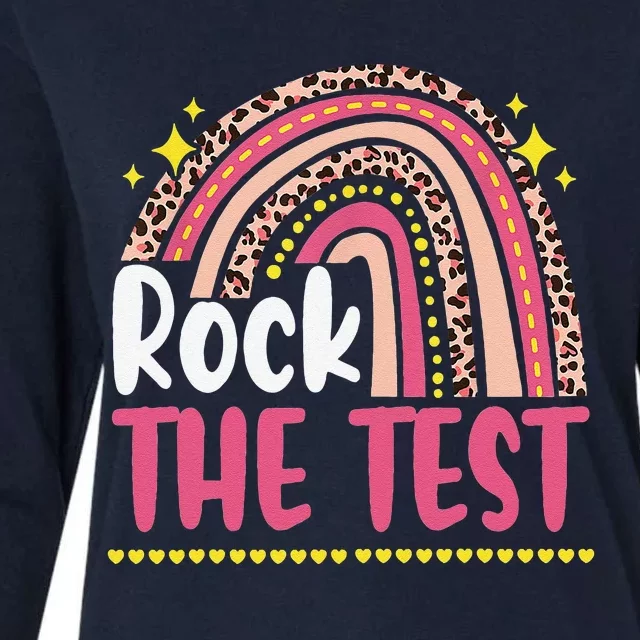 Test Day Rock The Test Teacher Testing Day Rainbow Leopard Womens Cotton Relaxed Long Sleeve T-Shirt