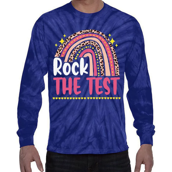 Test Day Rock The Test Teacher Testing Day Rainbow Leopard Tie-Dye Long Sleeve Shirt