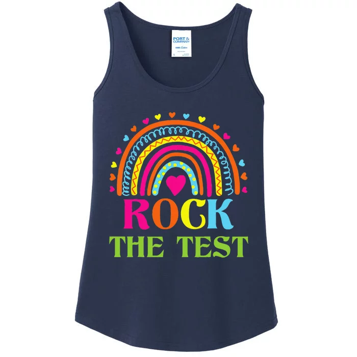 Test Day Rock The Test Teacher Testing Day Rainbow Teacher Ladies Essential Tank