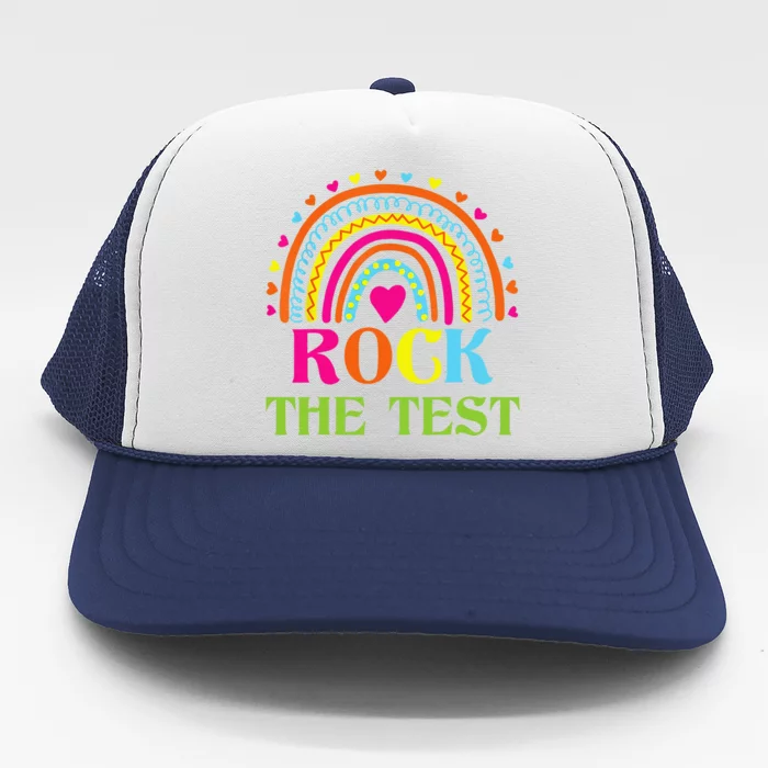 Test Day Rock The Test Teacher Testing Day Rainbow Teacher Trucker Hat