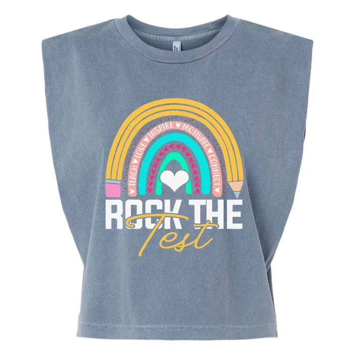 Test Day Rock The Test Teacher Testing Day Rainbow Teacher Garment-Dyed Women's Muscle Tee