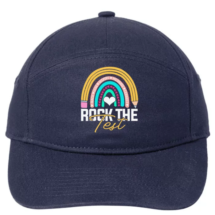 Test Day Rock The Test Teacher Testing Day Rainbow Teacher 7-Panel Snapback Hat