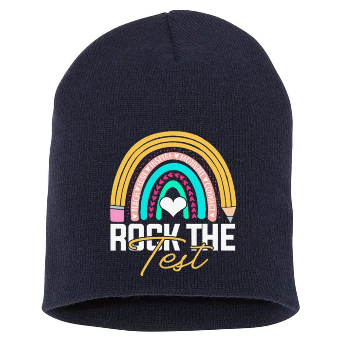 Test Day Rock The Test Teacher Testing Day Rainbow Teacher Short Acrylic Beanie