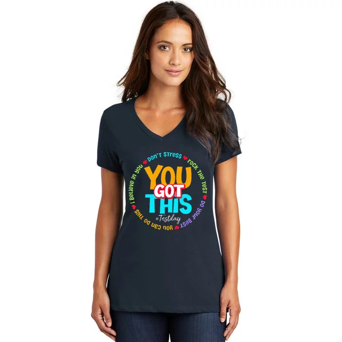 Test Day Rock The Test Teacher Testing Day You Got This Women's V-Neck T-Shirt