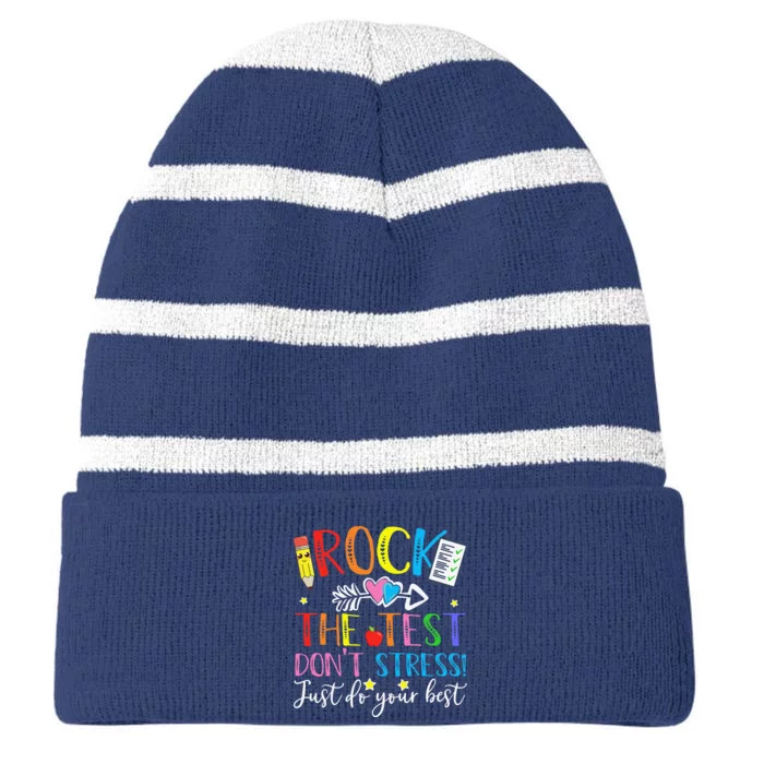 Test Day Rock The Test Teacher Testing Day Striped Beanie with Solid Band