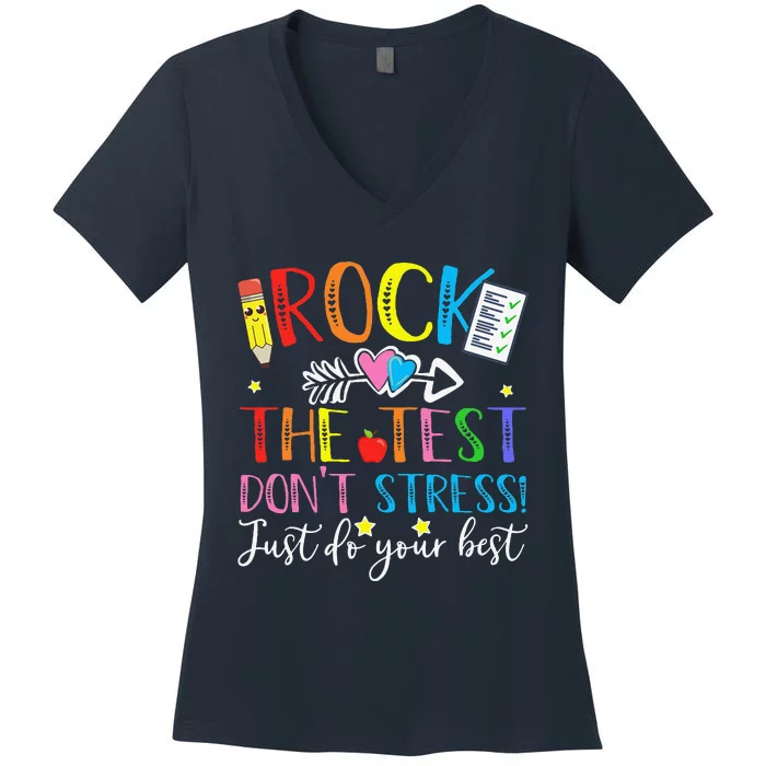 Test Day Rock The Test Teacher Testing Day Women's V-Neck T-Shirt