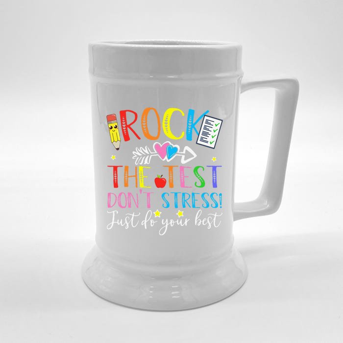 Test Day Rock The Test Teacher Testing Day Front & Back Beer Stein