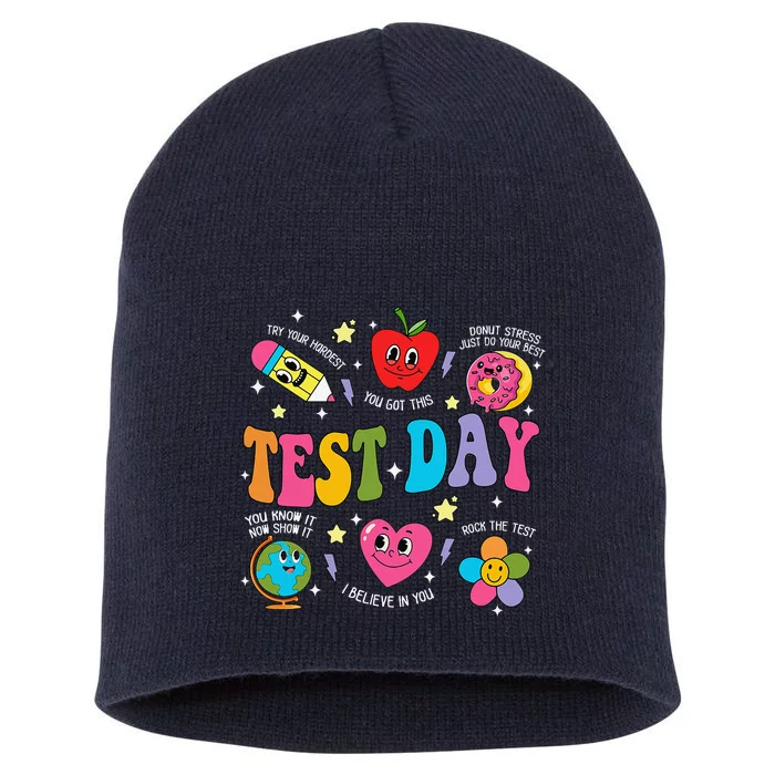 Test Day Rock The Test Testing Day Motivational Teacher Short Acrylic Beanie