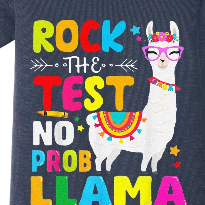 Testing Day Rock The Test Teaching No Prob Llama Teacher Baby Bodysuit