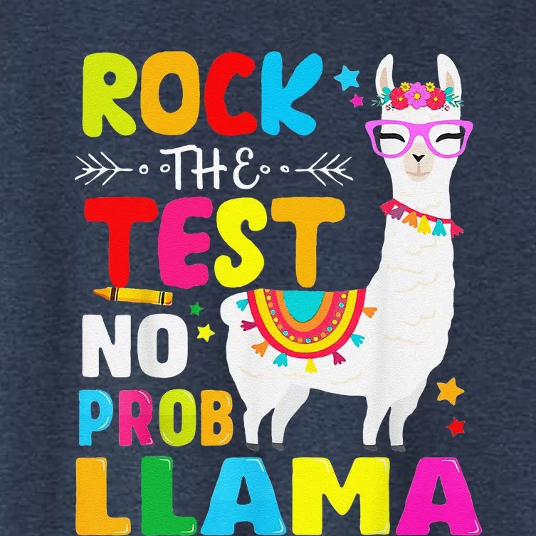 Testing Day Rock The Test Teaching No Prob Llama Teacher Women's Crop Top Tee