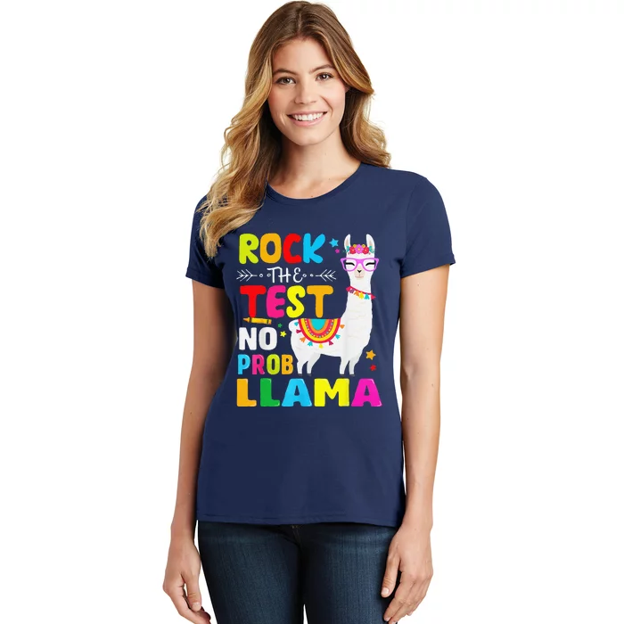 Testing Day Rock The Test Teaching No Prob Llama Teacher Women's T-Shirt