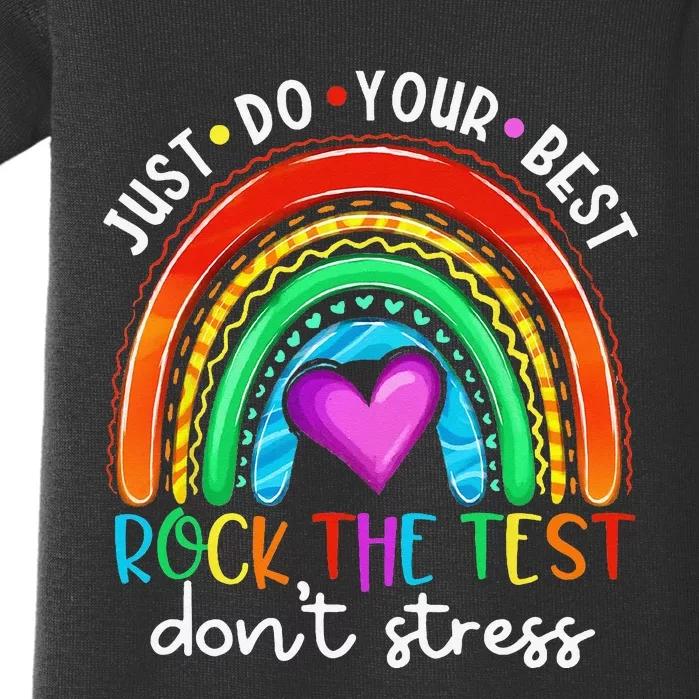 Test Day Rock The Test Teacher Testing Day Rainbow Teacher Baby Bodysuit