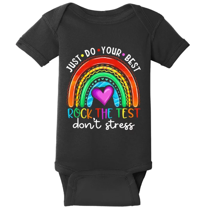 Test Day Rock The Test Teacher Testing Day Rainbow Teacher Baby Bodysuit