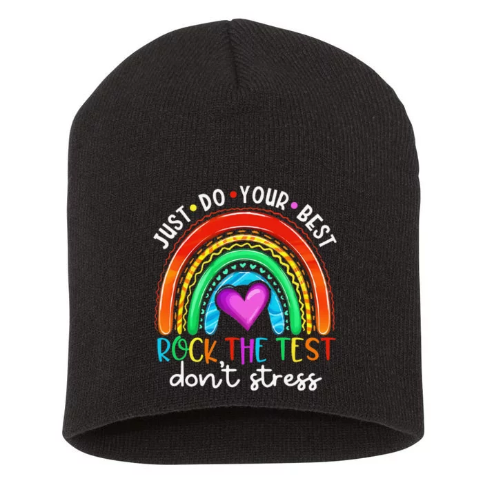 Test Day Rock The Test Teacher Testing Day Rainbow Teacher Short Acrylic Beanie