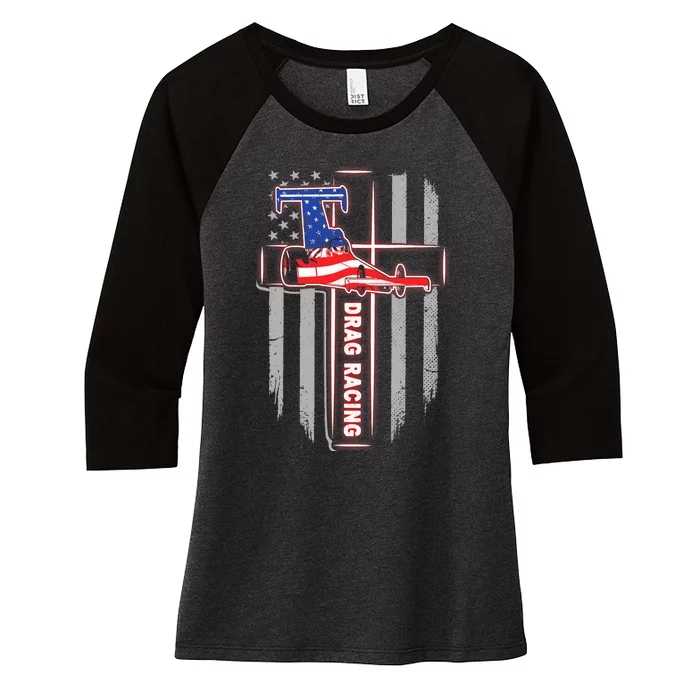 T Drag Racing A Proud Christian Lover God American Flag Women's Tri-Blend 3/4-Sleeve Raglan Shirt