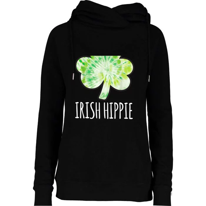 Tie Dye Shamrock Irish Hippie Clover Saint Patricks Day Womens Funnel Neck Pullover Hood