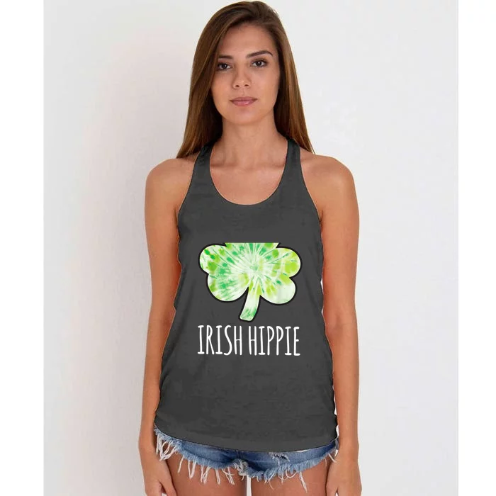 Tie Dye Shamrock Irish Hippie Clover Saint Patricks Day Women's Knotted Racerback Tank