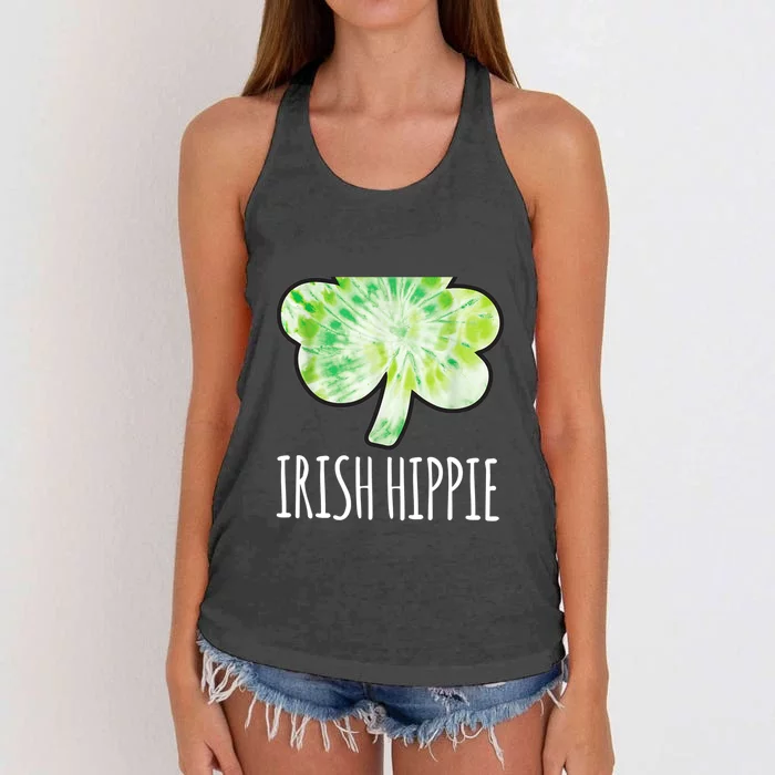 Tie Dye Shamrock Irish Hippie Clover Saint Patricks Day Women's Knotted Racerback Tank