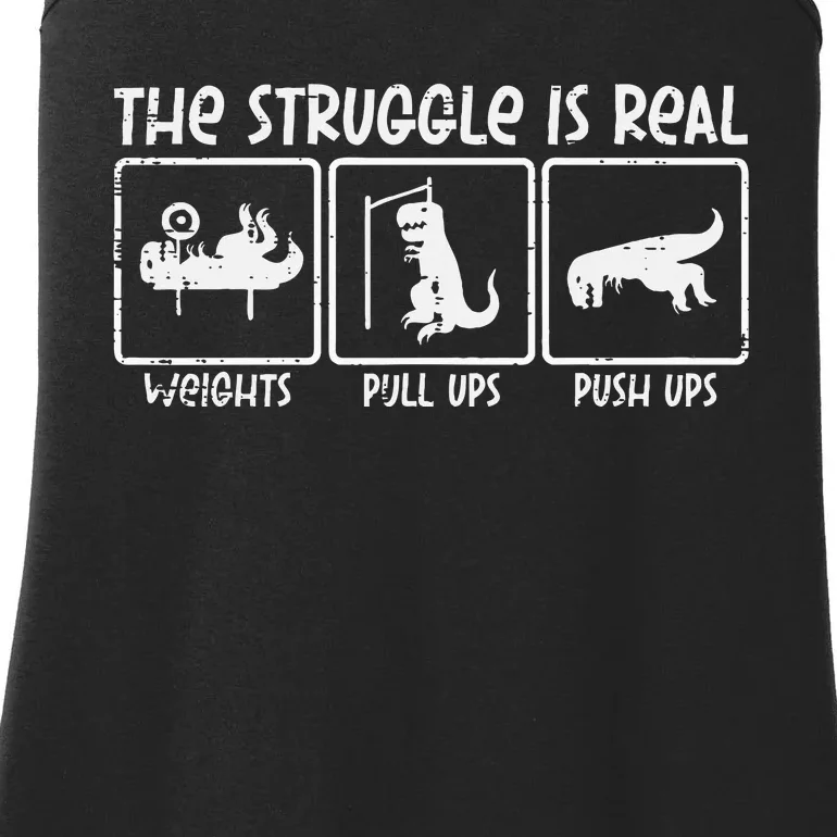 Trex Dino Struggle Is Real Weights Gym Workout Ladies Essential Tank