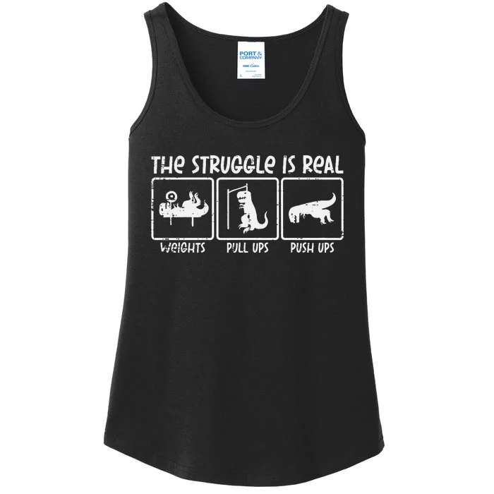 Trex Dino Struggle Is Real Weights Gym Workout Ladies Essential Tank