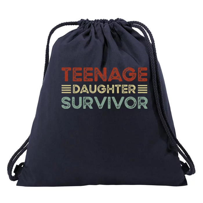 Teenage Daughter Survivor Funny Vintage Fathers Day Drawstring Bag