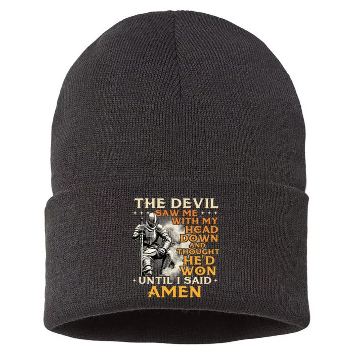 The Devil Saw Me With My Head Down Christian Faith Jesus Sustainable Knit Beanie