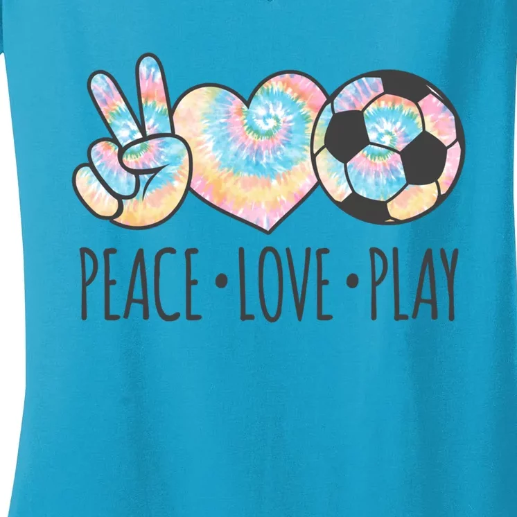 Tie Dye Soccer For Teen Girls Peace Love Play Gift Women's V-Neck T-Shirt