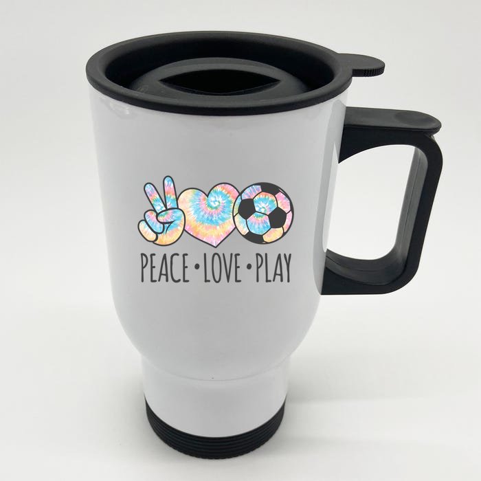 Tie Dye Soccer For Teen Girls Peace Love Play Gift Front & Back Stainless Steel Travel Mug