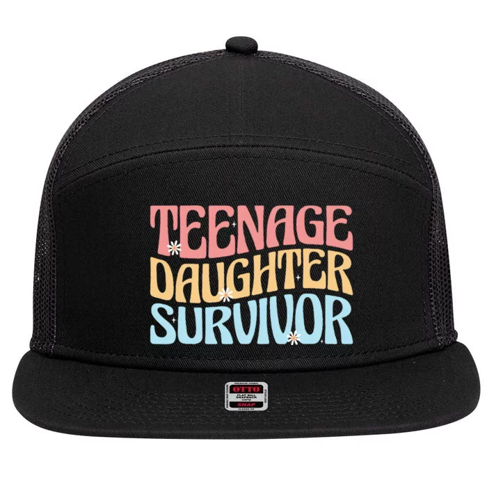 Teenage Daughter Survivor Groovy Dad Mom FatherS Day Gift 7 Panel Mesh Trucker Snapback Hat