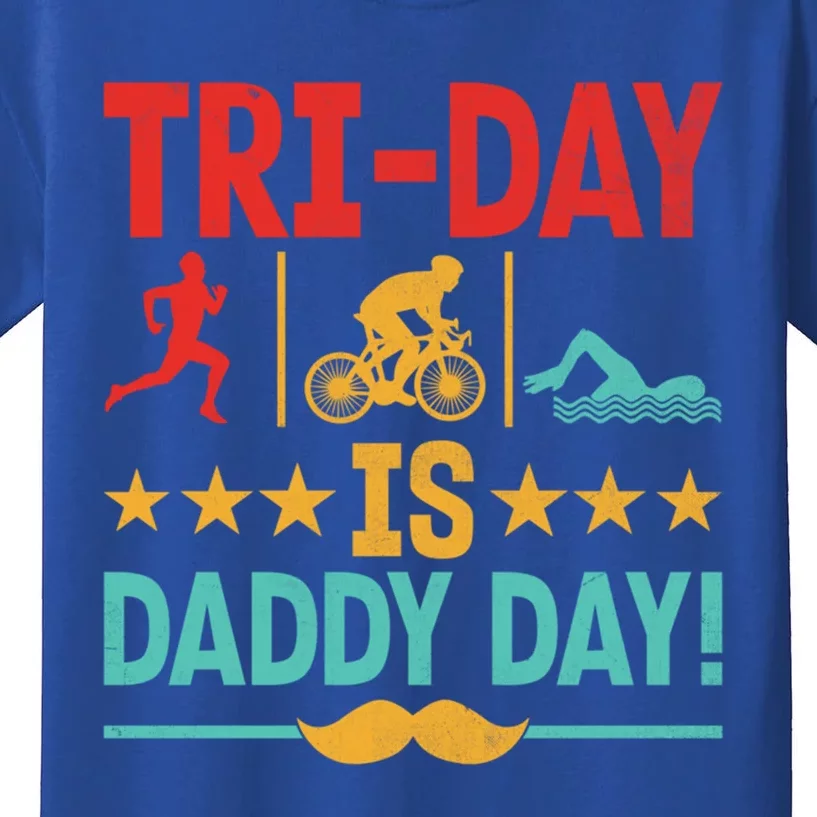 Triathlon Dad Swim Bike Run Triathlete Funny Iron Father Great Gift Kids T-Shirt