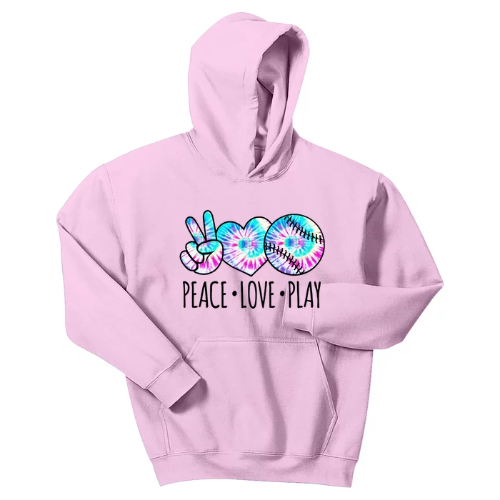 Tie Dye Softball For Teen Girls Peace Love Play Softball Gift Kids Hoodie