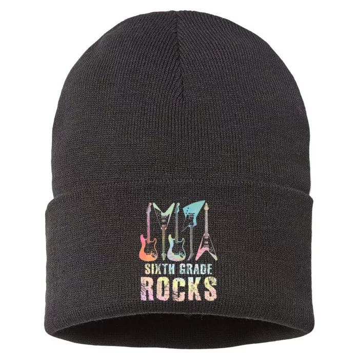 Tie Dye Sixth Grade Rocks Teacher Sustainable Knit Beanie